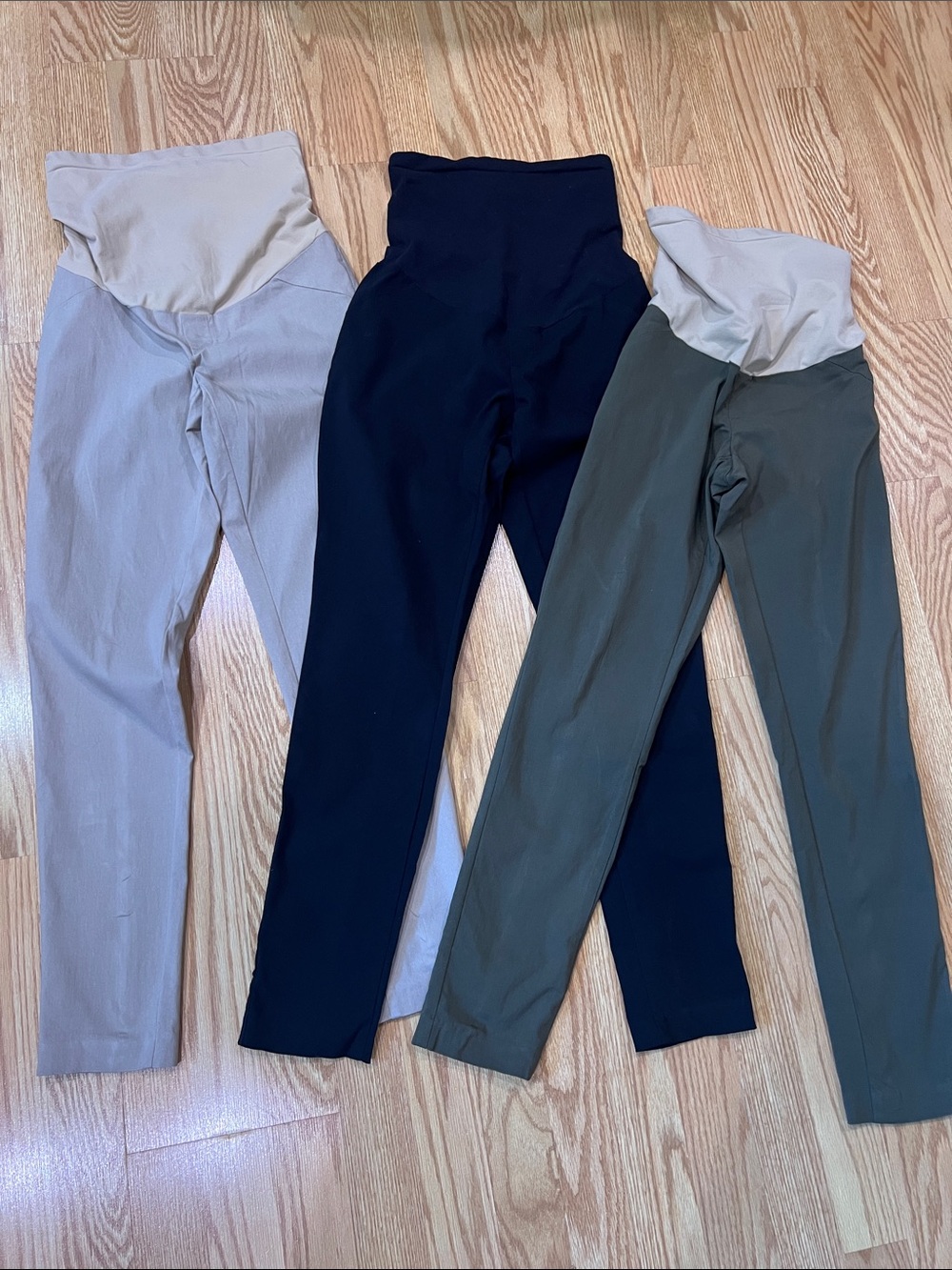 Maternity Tummy Panel Slim Pants - Black, Olive, Beige by Motherhood Maternity